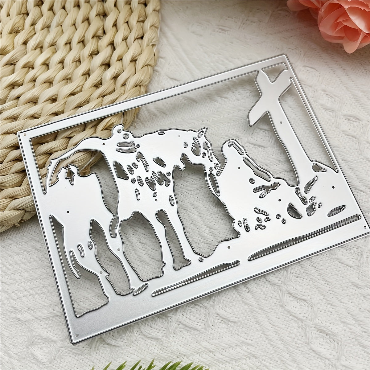 1pc Creativity Religion Cross Mourn Martyr Grave Gravestone Cross Horse Border Background Metal Die Cut Frame First Holy Communion Baptism Dies Stencils Embossing Template for DIY Scrapbooking, Greeting Card Cutting Dies for Artist Greetings Cards, Die Cu