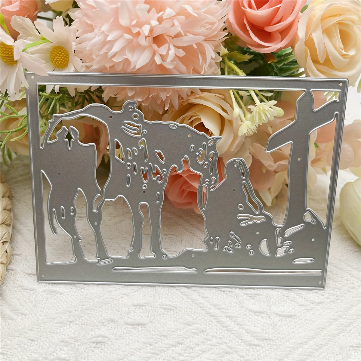 1pc Creativity Religion Cross Mourn Martyr Grave Gravestone Cross Horse Border Background Metal Die Cut Frame First Holy Communion Baptism Dies Stencils Embossing Template for DIY Scrapbooking, Greeting Card Cutting Dies for Artist Greetings Cards, Die Cu