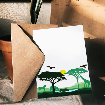Spring 1pc African Animals Giraffe Greeting Card Hippo Tree Bird Creativity Decoration Metal Cutting Dies for Crafts, Cut Dies for Card Making Suitable for Party, Wedding, Holiday, Greeting Card Gift, Stencils DIY Scrapbooking Cards Decorative Embossing P