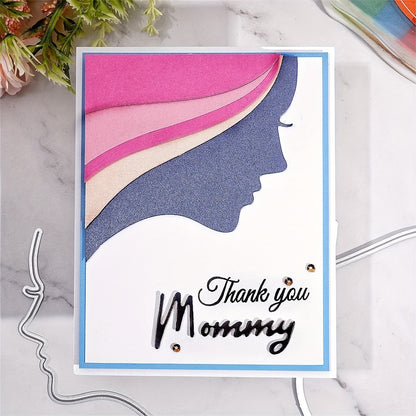 Mother's Day 1pc HAPPY MOTHER's DAY Female Face MOM Wave Border Flower Beautiful Layers Words Title Metal Cutting Dies for Scrapbooking and Crafting