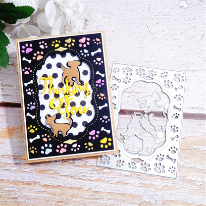 1pc Create Funny Dogs bone footprint printed border background Animal Memorial Metal Die Cute dog mix DIY Scrapbooking Album Decorative Embossing Paper Card Art Craft Card Making