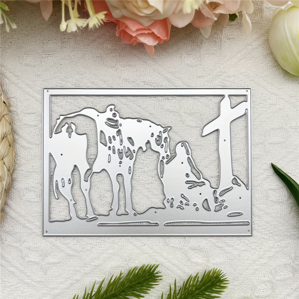 1pc Creativity Religion Cross Mourn Martyr Grave Gravestone Cross Horse Border Background Metal Die Cut Frame First Holy Communion Baptism Dies Stencils Embossing Template for DIY Scrapbooking, Greeting Card Cutting Dies for Artist Greetings Cards, Die Cu