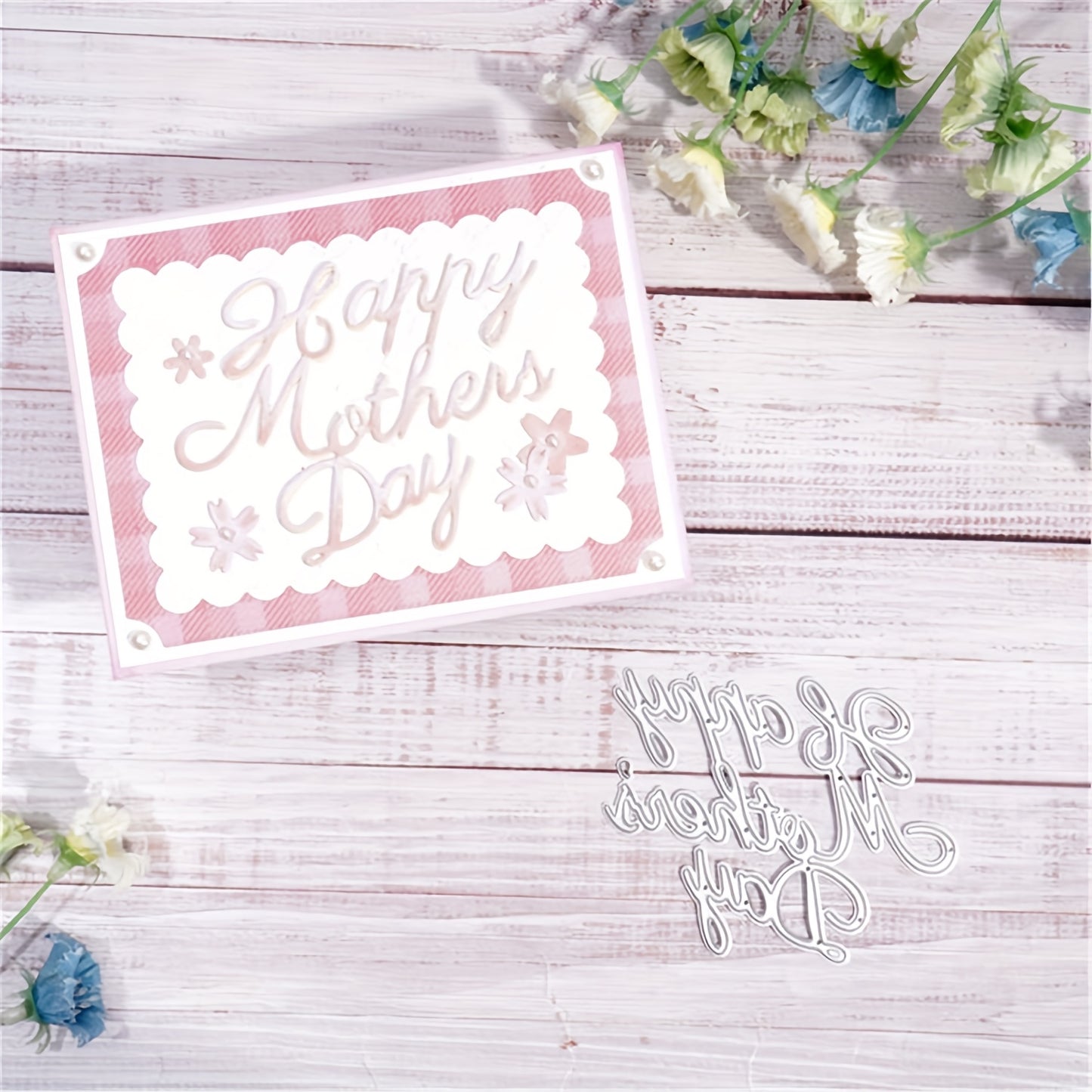 1pc Elegant Metal Cutting Die - "Happy Mother'S Day" with Floral & Heart Design, Perfect for Scrapbooking, Stamping, and DIY Crafts, Wedding & Birthday Decorations, Wedding Decoration | Elegant Script Design | Metallic Finish, Mother'S Day Gifts
