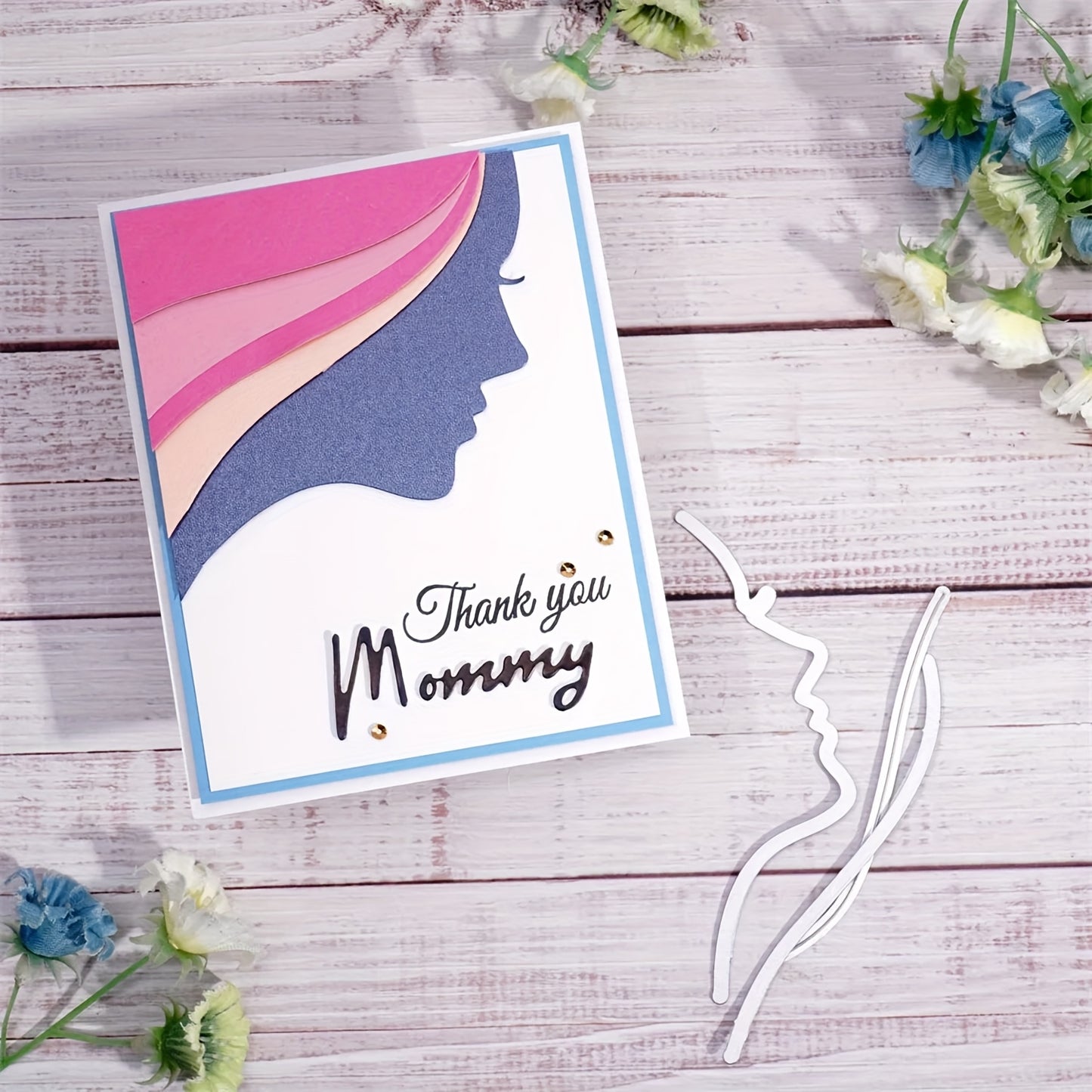 Mother's Day 1pc HAPPY MOTHER's DAY Female Face MOM Wave Border Flower Beautiful Layers Words Title Metal Cutting Dies for Scrapbooking and Crafting