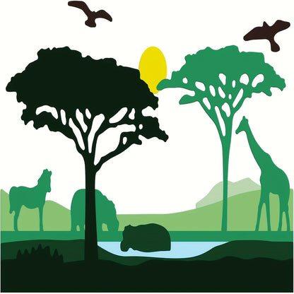 Spring 1pc African Animals Giraffe Greeting Card Hippo Tree Bird Creativity Decoration Metal Cutting Dies for Crafts, Cut Dies for Card Making Suitable for Party, Wedding, Holiday, Greeting Card Gift, Stencils DIY Scrapbooking Cards Decorative Embossing P