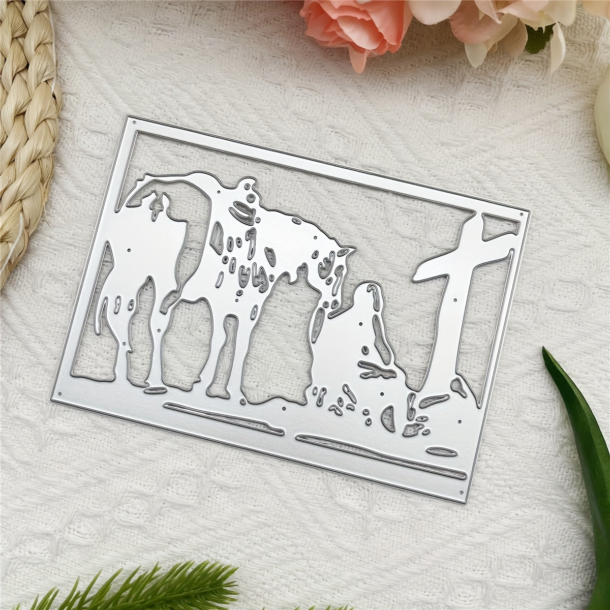 1pc Creativity Religion Cross Mourn Martyr Grave Gravestone Cross Horse Border Background Metal Die Cut Frame First Holy Communion Baptism Dies Stencils Embossing Template for DIY Scrapbooking, Greeting Card Cutting Dies for Artist Greetings Cards, Die Cu