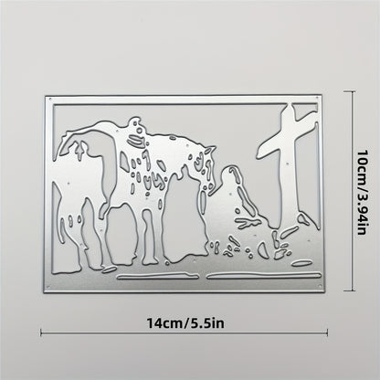 1pc Creativity Religion Cross Mourn Martyr Grave Gravestone Cross Horse Border Background Metal Die Cut Frame First Holy Communion Baptism Dies Stencils Embossing Template for DIY Scrapbooking, Greeting Card Cutting Dies for Artist Greetings Cards, Die Cu