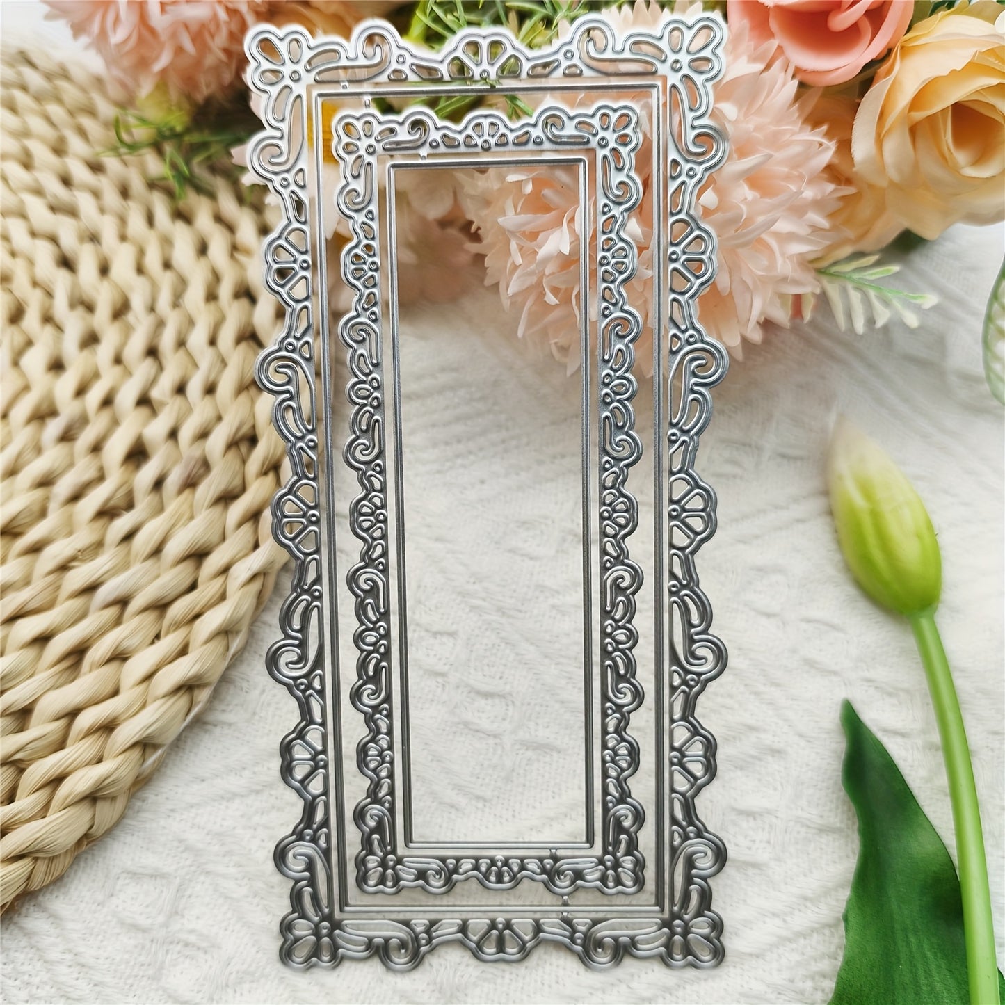1pc Vibrant Metal Flower Border Wave Lace Frame Die Cut Stencil - Intricate Floral Design for Scrapbooking, DIY Embossing, Photo Albums & Craft Projects - Perfect for Spring & Summer Crafting, Stencils for Crafts