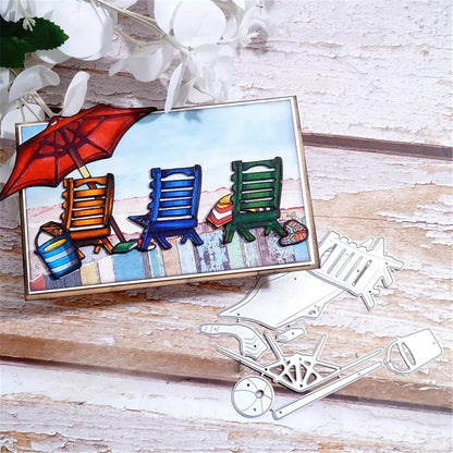 1pc Summer Beach Umbrella Lounge Chair Creative Greeting Card Cutting Dies for DIY Scrapbooking Metal Cut Dies for Artists, Wedding Invitation Envelopes, And Card Making Embossing Photo Album Craft Decoration.