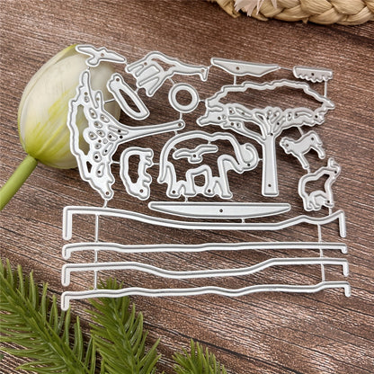 Spring 1pc African Animals Giraffe Greeting Card Hippo Tree Bird Creativity Decoration Metal Cutting Dies for Crafts, Cut Dies for Card Making Suitable for Party, Wedding, Holiday, Greeting Card Gift, Stencils DIY Scrapbooking Cards Decorative Embossing P