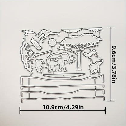 Spring 1pc African Animals Giraffe Greeting Card Hippo Tree Bird Creativity Decoration Metal Cutting Dies for Crafts, Cut Dies for Card Making Suitable for Party, Wedding, Holiday, Greeting Card Gift, Stencils DIY Scrapbooking Cards Decorative Embossing P