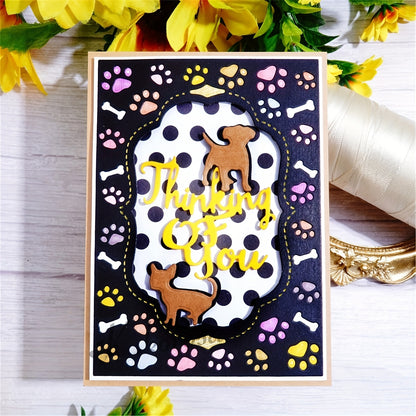 1pc Create Funny Dogs bone footprint printed border background Animal Memorial Metal Die Cute dog mix DIY Scrapbooking Album Decorative Embossing Paper Card Art Craft Card Making