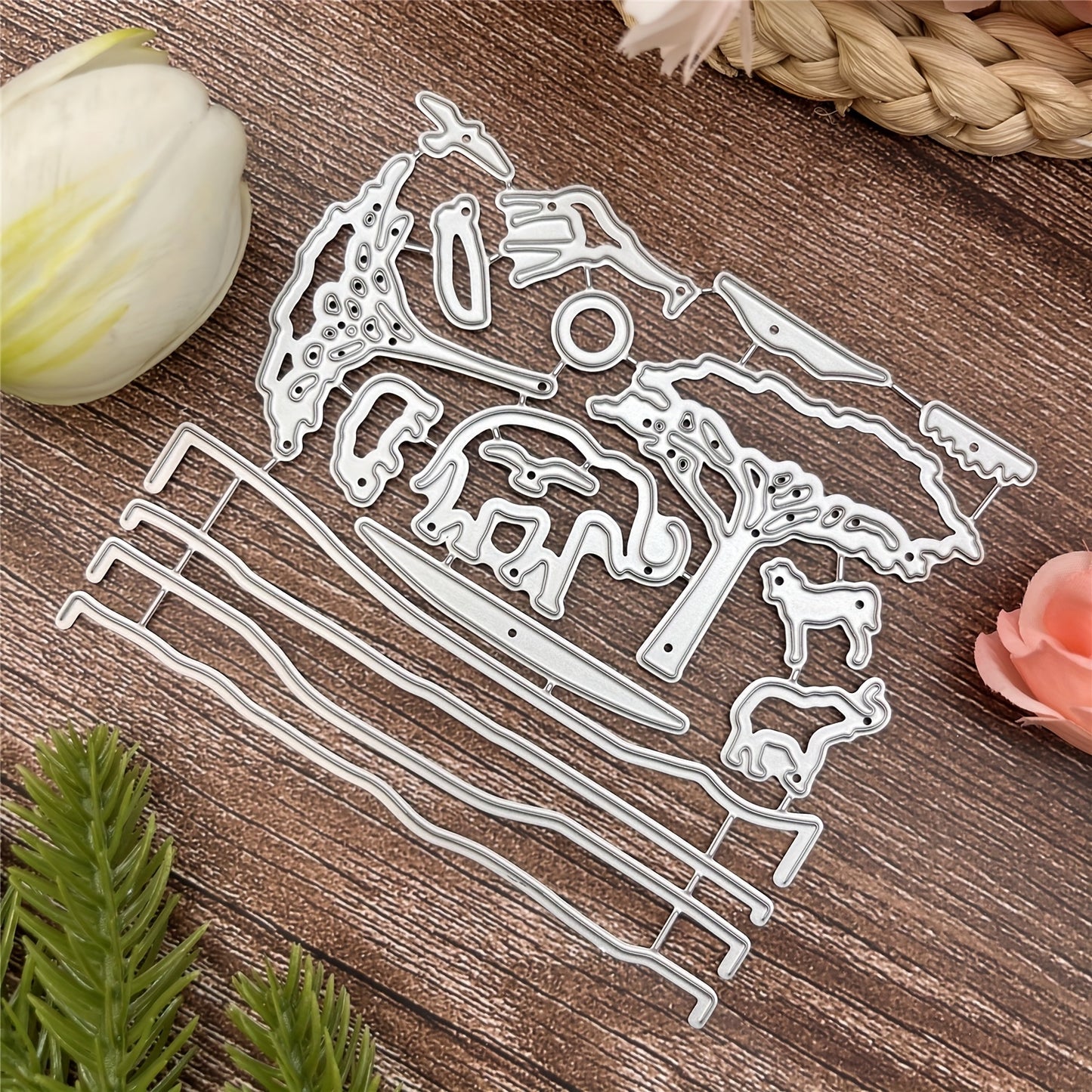 Spring 1pc African Animals Giraffe Greeting Card Hippo Tree Bird Creativity Decoration Metal Cutting Dies for Crafts, Cut Dies for Card Making Suitable for Party, Wedding, Holiday, Greeting Card Gift, Stencils DIY Scrapbooking Cards Decorative Embossing P