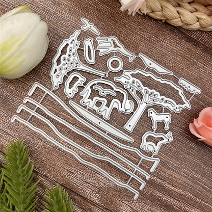 Spring 1pc African Animals Giraffe Greeting Card Hippo Tree Bird Creativity Decoration Metal Cutting Dies for Crafts, Cut Dies for Card Making Suitable for Party, Wedding, Holiday, Greeting Card Gift, Stencils DIY Scrapbooking Cards Decorative Embossing P